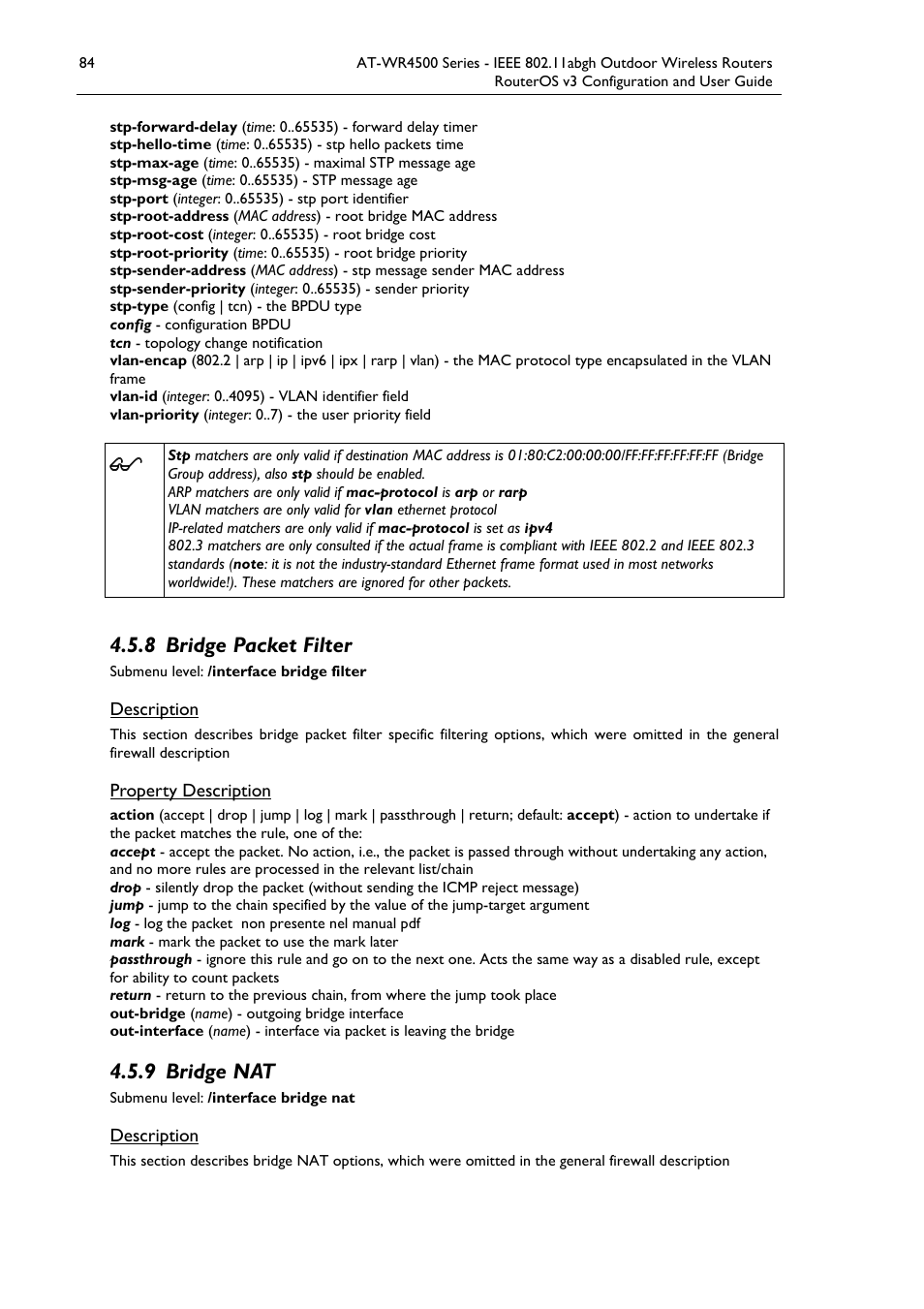 8 bridge packet filter, 9 bridge nat | Allied Telesis AT-WR4500 User Manual | Page 84 / 264