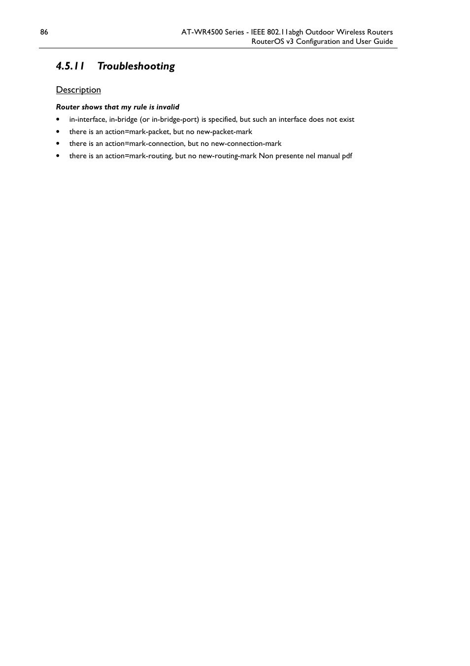 11 troubleshooting | Allied Telesis AT-WR4500 User Manual | Page 86 / 264