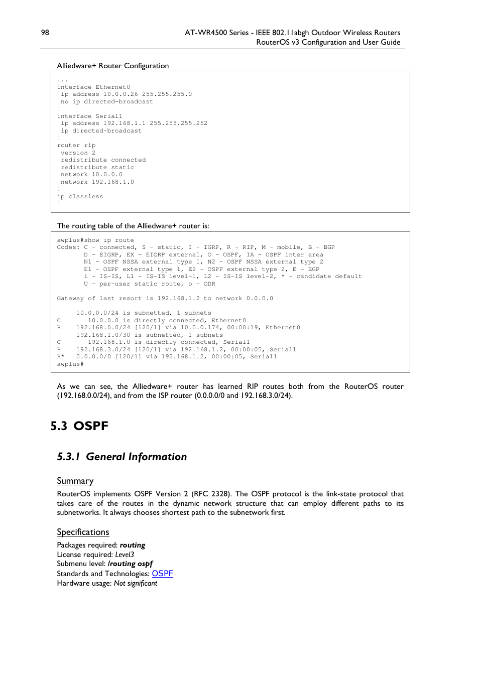 3 ospf, 1 general information | Allied Telesis AT-WR4500 User Manual | Page 98 / 264