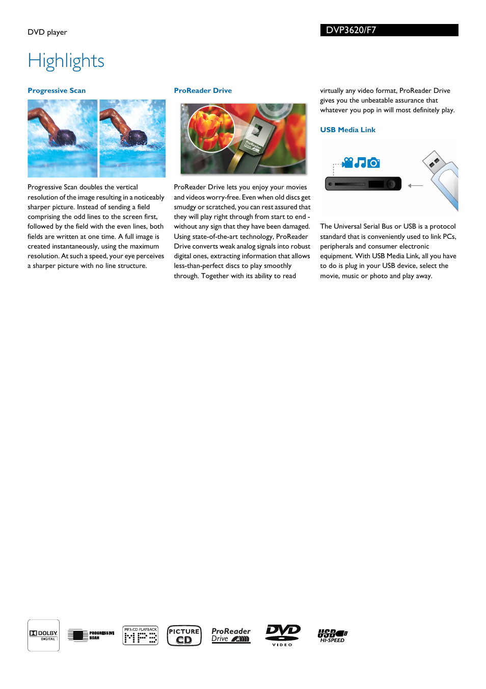 Highlights | Philips DVP3620-F7 User Manual | Page 2 / 3