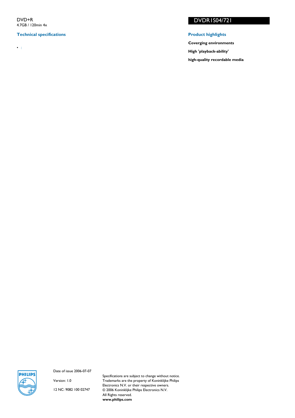For preview purpose only | Philips DVDR1S04-721 User Manual | Page 2 / 2
