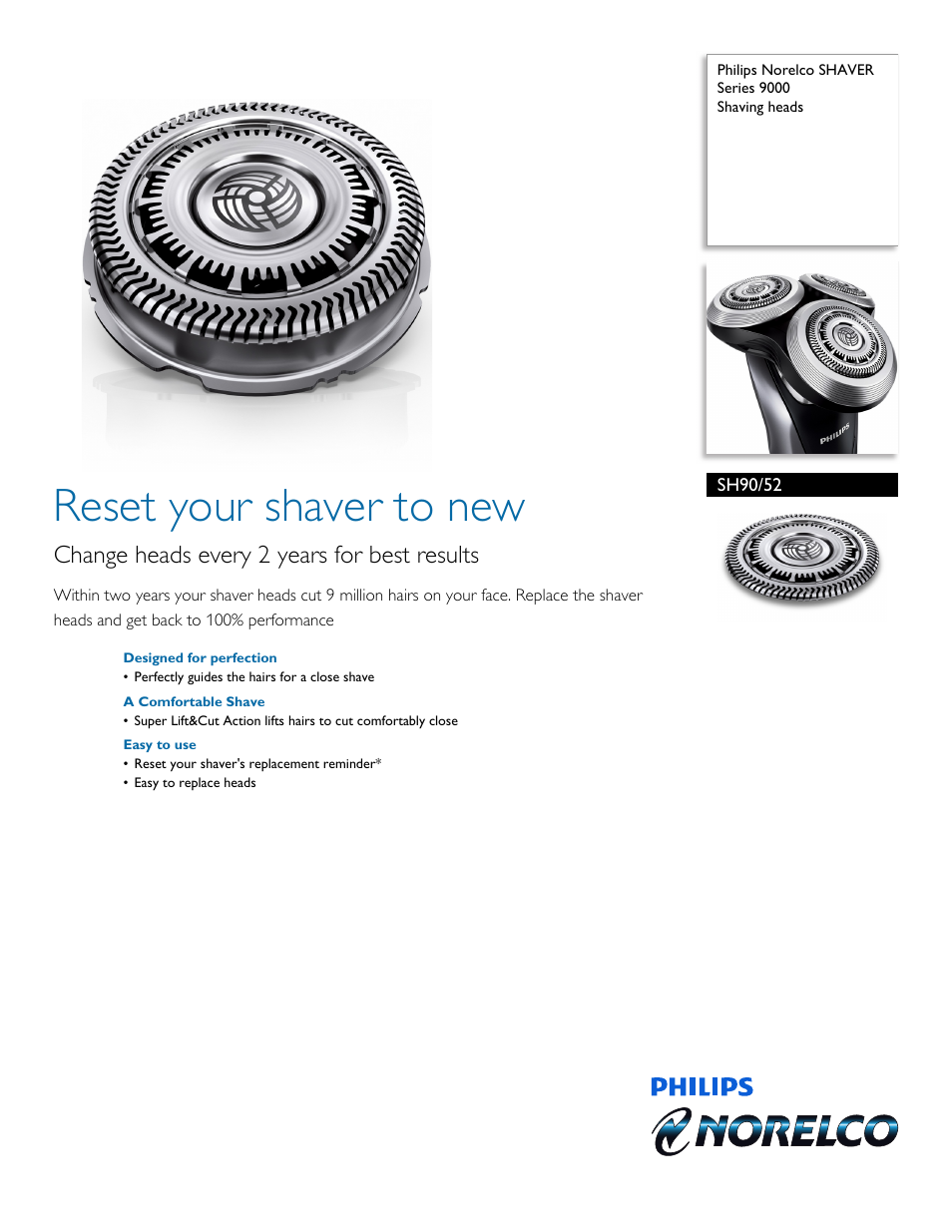 Philips Norelco SHAVER Series 9000 Shaving heads SH90-52 User Manual | 2 pages