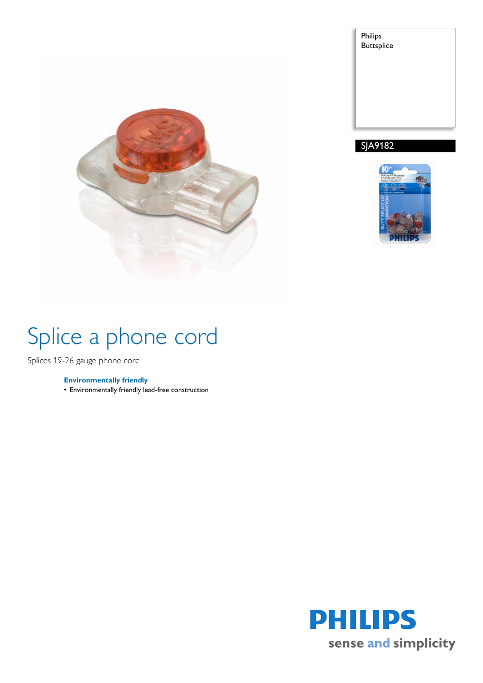 Philips Buttsplice SJA9182 User Manual | 2 pages