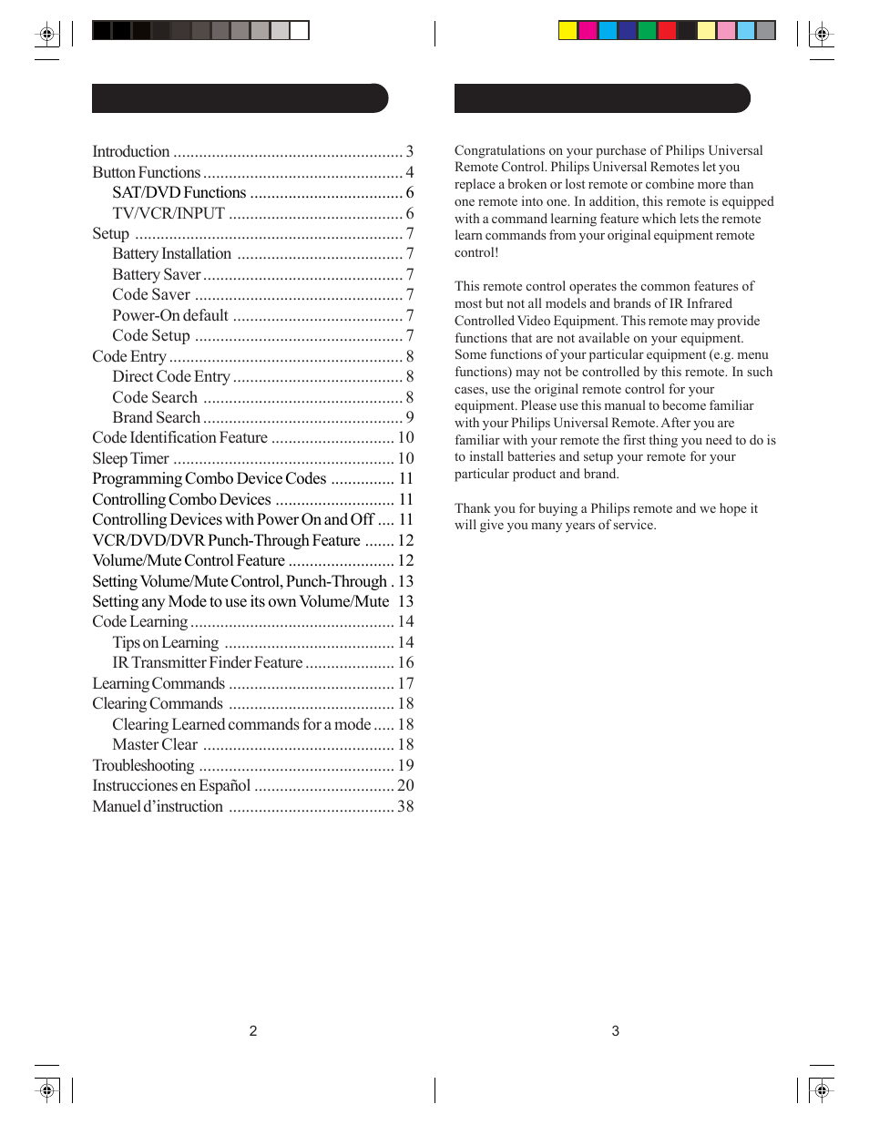 Philips Universal remote control SRU4007 Big button User Manual | Page 2 / 29