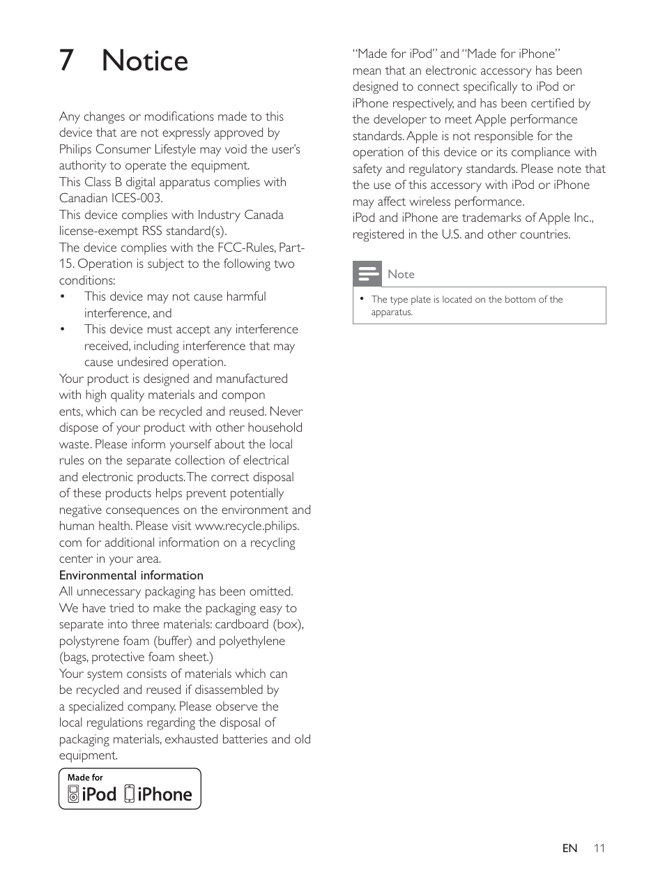 7 notice | Philips DS6100-37 User Manual | Page 12 / 15