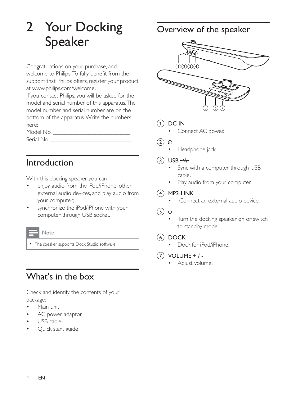 2 your docking speaker | Philips DS6100-37 User Manual | Page 5 / 15