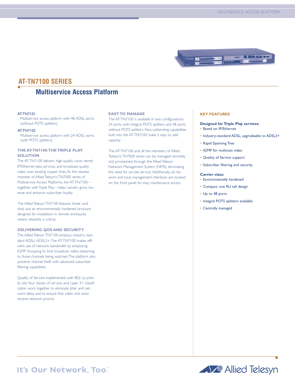 Allied Telesis AT-TN7100 User Manual | 2 pages