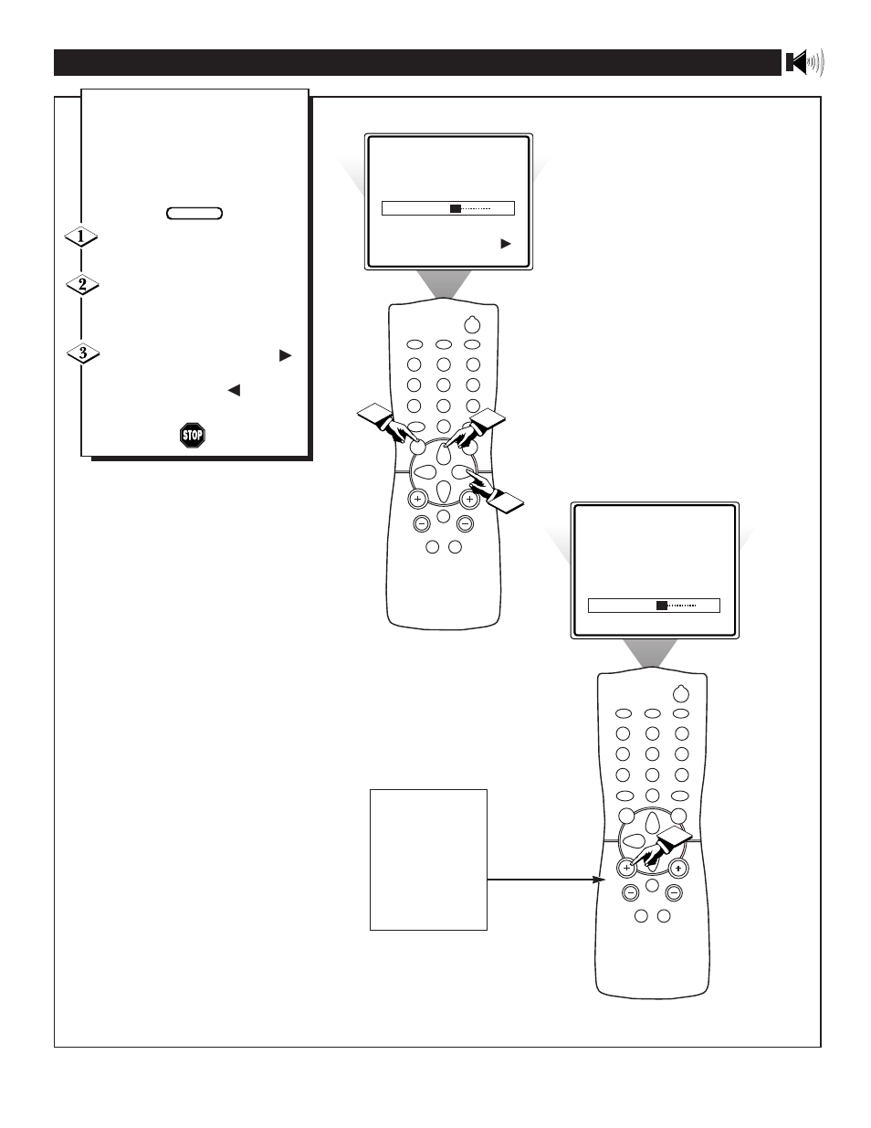 Tv v, Sing the, Olume | Ontrol, Or 1 3 2, Button to decrease the sound | Philips 25TR19C User Manual | Page 23 / 40