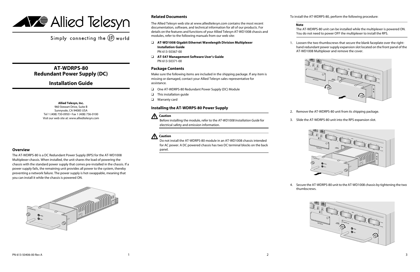 Allied Telesis AT-WDRPS-80 User Manual | 2 pages