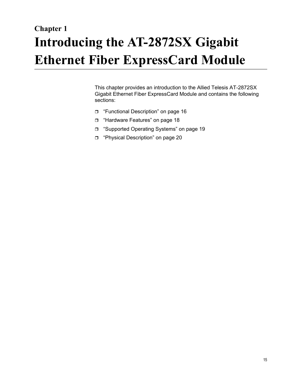 Chapter 1 | Allied Telesis AT-2872SX User Manual | Page 15 / 78