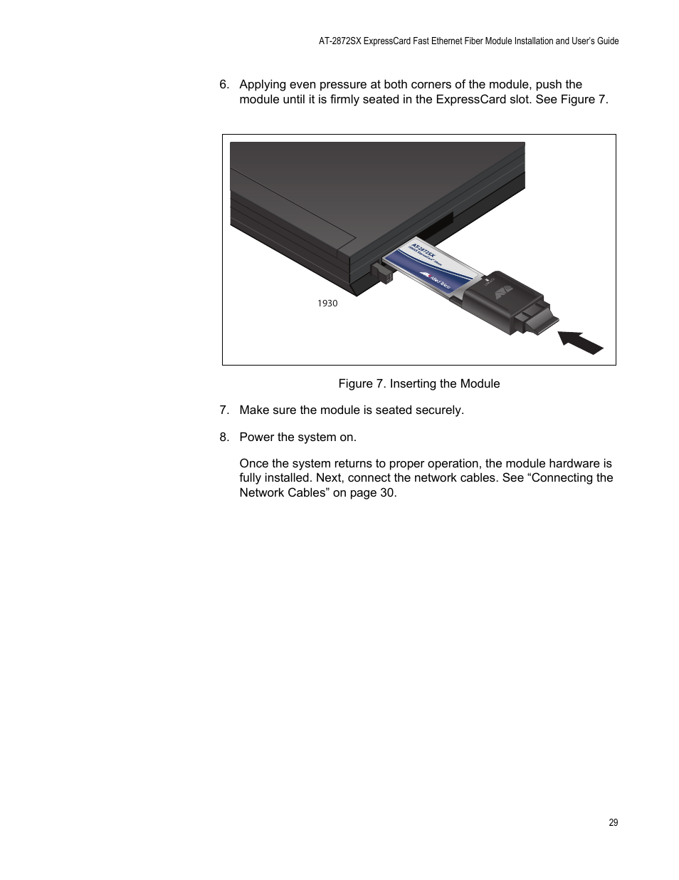 Figure 7. inserting the module | Allied Telesis AT-2872SX User Manual | Page 29 / 78