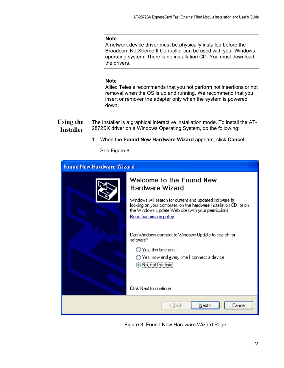 Using the installer | Allied Telesis AT-2872SX User Manual | Page 35 / 78