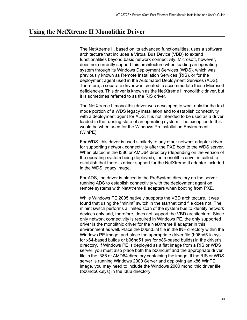Using the netxtreme ii monolithic driver | Allied Telesis AT-2872SX User Manual | Page 43 / 78