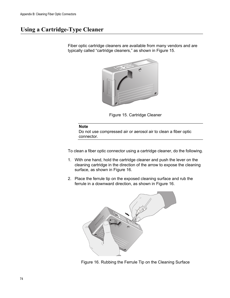 Using a cartridge-type cleaner | Allied Telesis AT-2872SX User Manual | Page 74 / 78