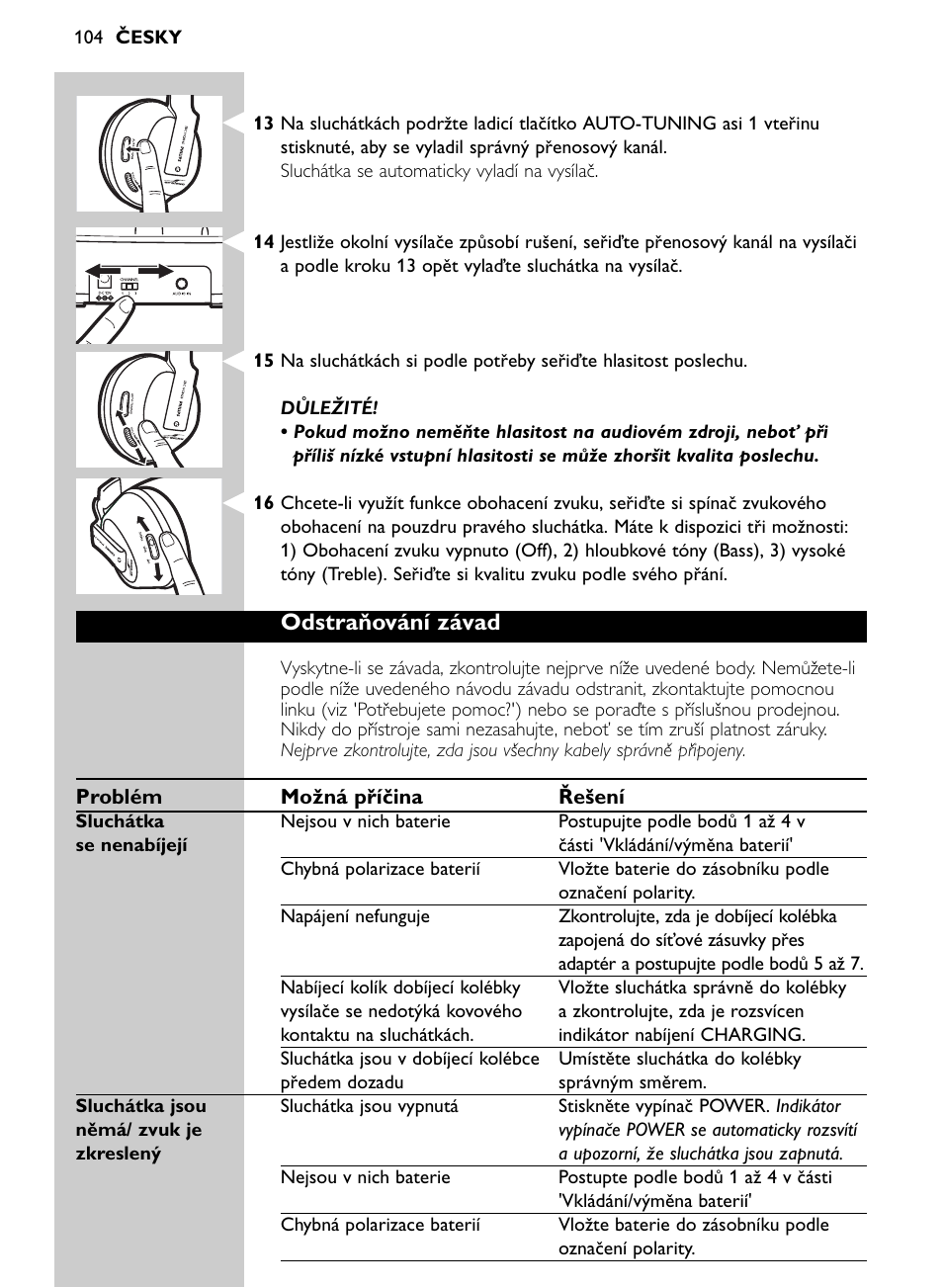 Odstraňování závad | Philips SHC8565-00 User Manual | Page 104 / 150