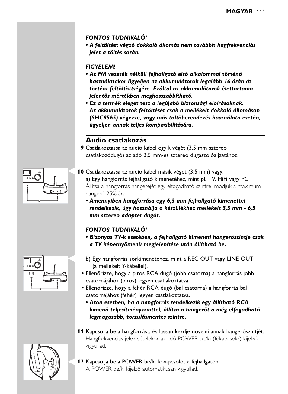 Audio csatlakozás | Philips SHC8565-00 User Manual | Page 111 / 150