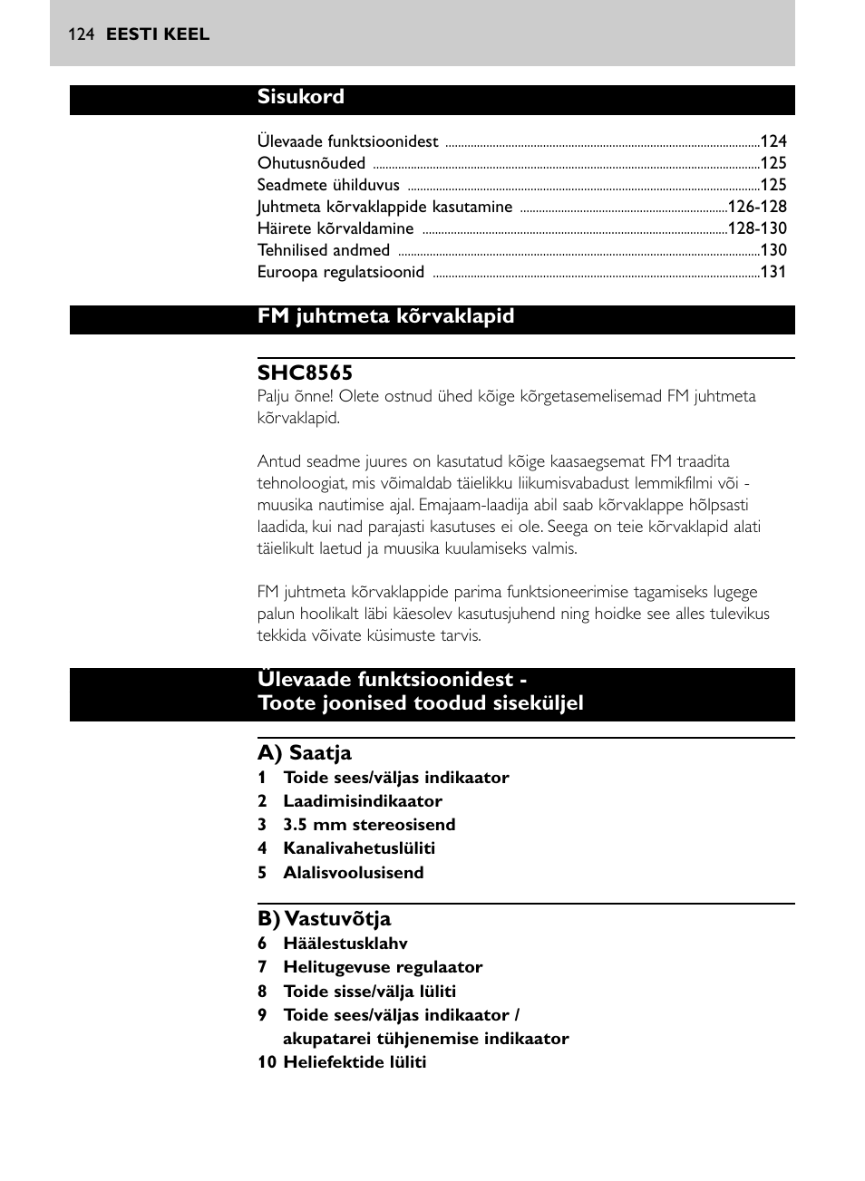 Philips SHC8565-00 User Manual | Page 124 / 150