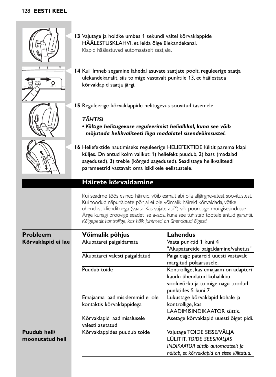 Häirete kõrvaldamine | Philips SHC8565-00 User Manual | Page 128 / 150