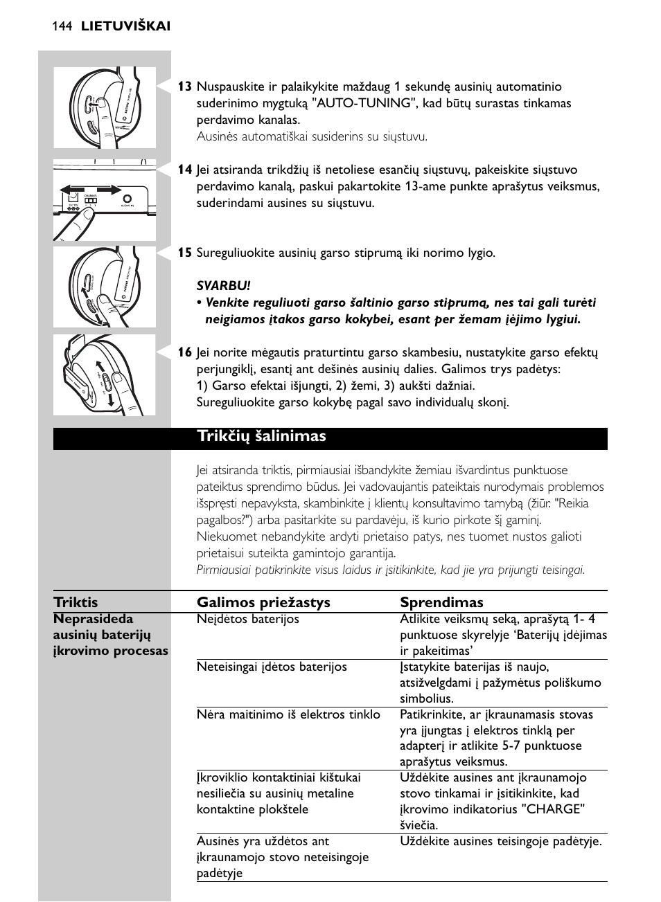 Trikčių šalinimas | Philips SHC8565-00 User Manual | Page 144 / 150