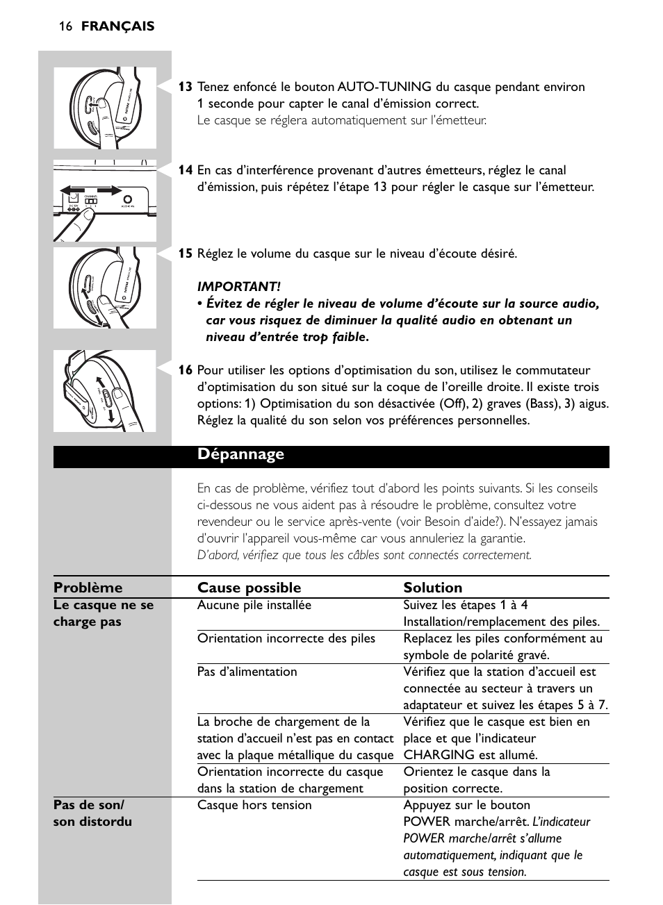 Dépannage | Philips SHC8565-00 User Manual | Page 16 / 150