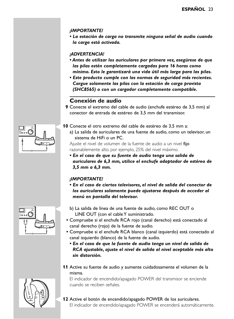 Conexión de audio | Philips SHC8565-00 User Manual | Page 23 / 150