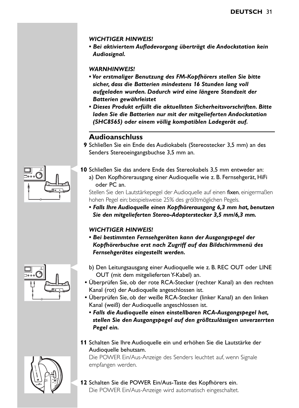 Audioanschluss | Philips SHC8565-00 User Manual | Page 31 / 150