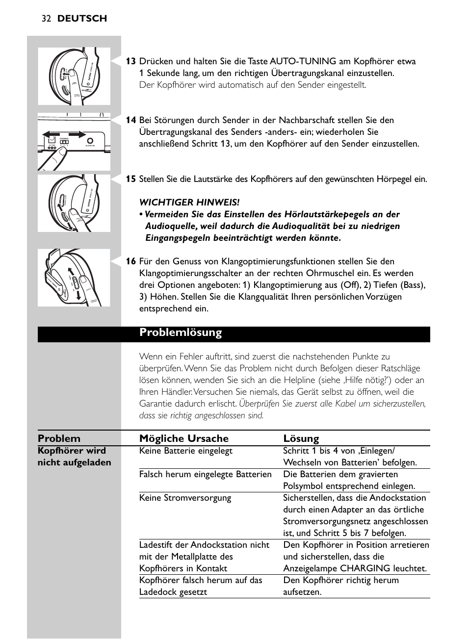 Problemlösung | Philips SHC8565-00 User Manual | Page 32 / 150