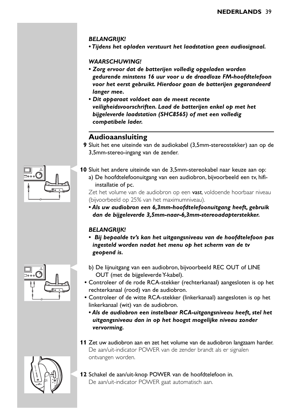 Audioaansluiting | Philips SHC8565-00 User Manual | Page 39 / 150