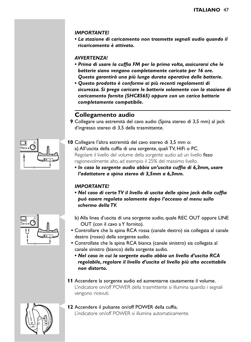Collegamento audio | Philips SHC8565-00 User Manual | Page 47 / 150