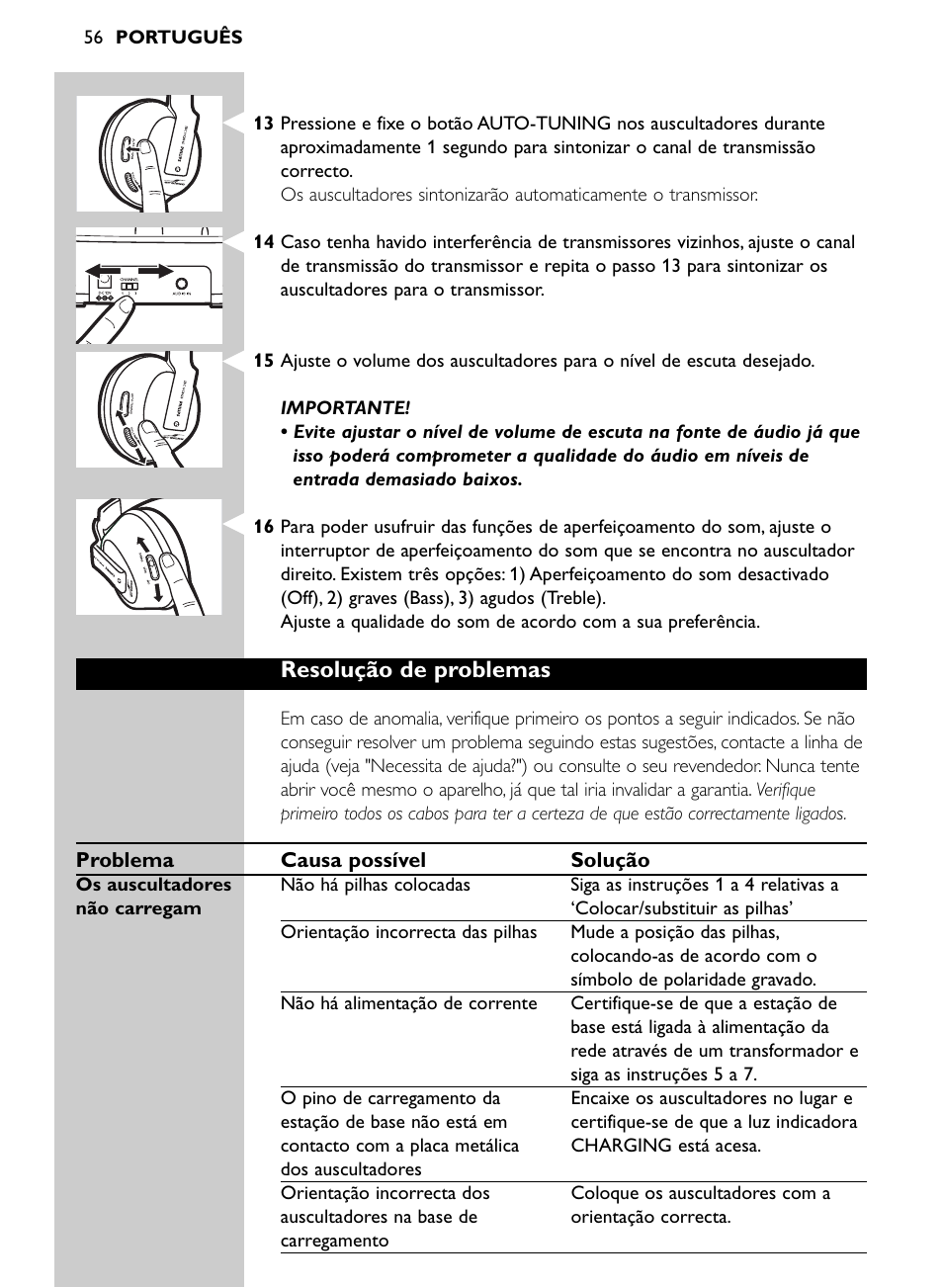 Resolução de problemas | Philips SHC8565-00 User Manual | Page 56 / 150