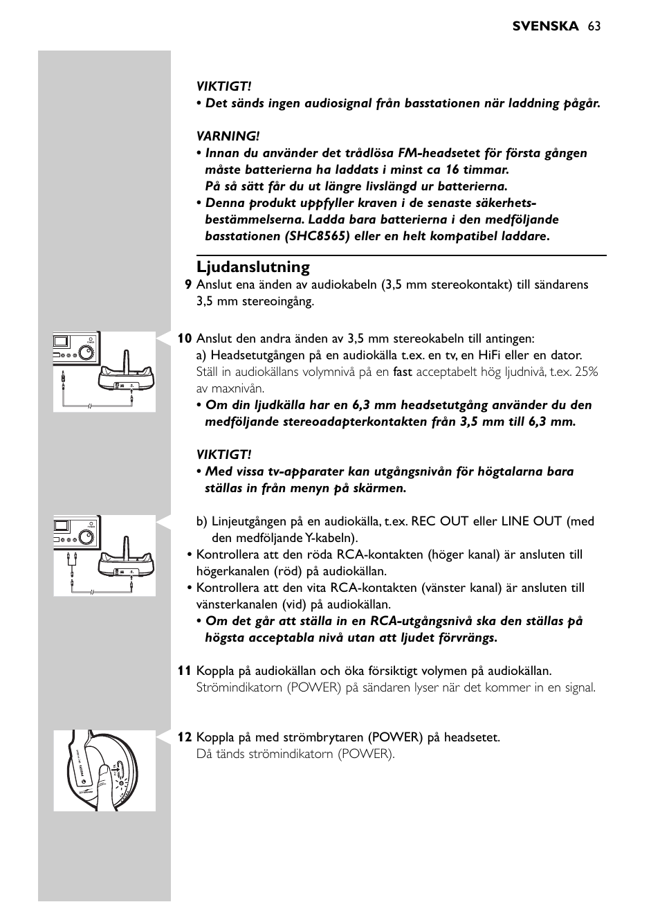 Ljudanslutning | Philips SHC8565-00 User Manual | Page 63 / 150