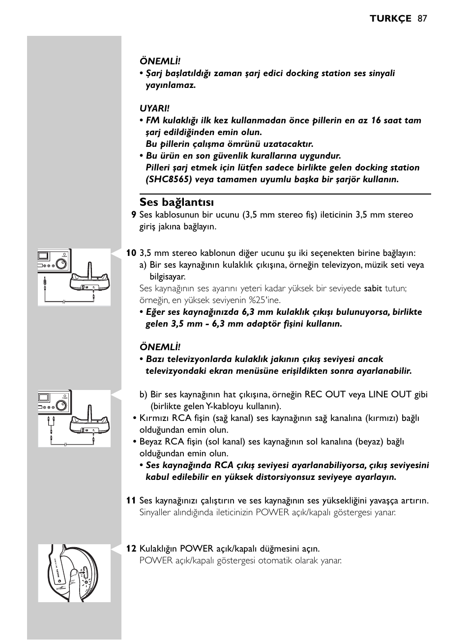 Ses bağlantısı | Philips SHC8565-00 User Manual | Page 87 / 150