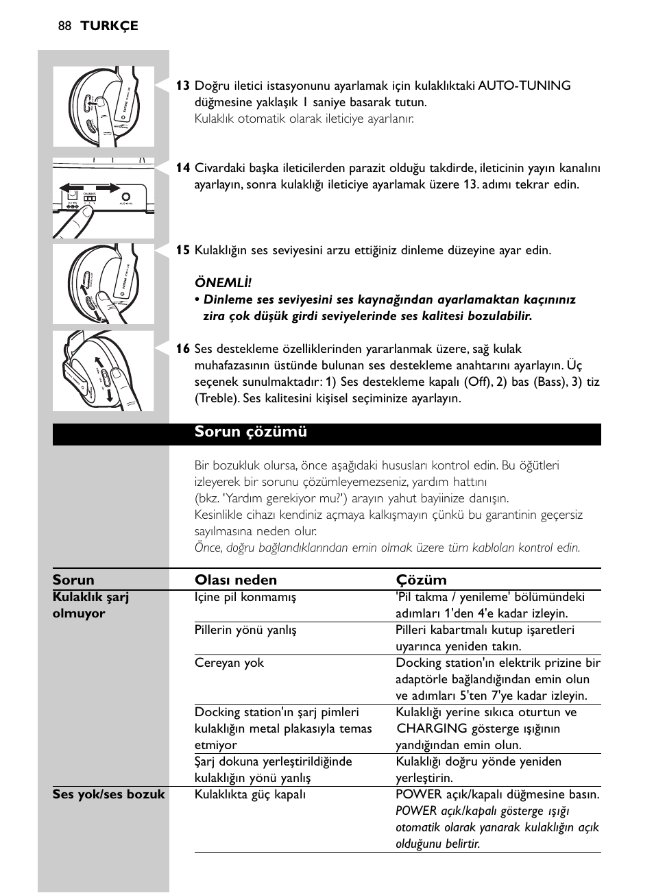 Sorun çözümü | Philips SHC8565-00 User Manual | Page 88 / 150