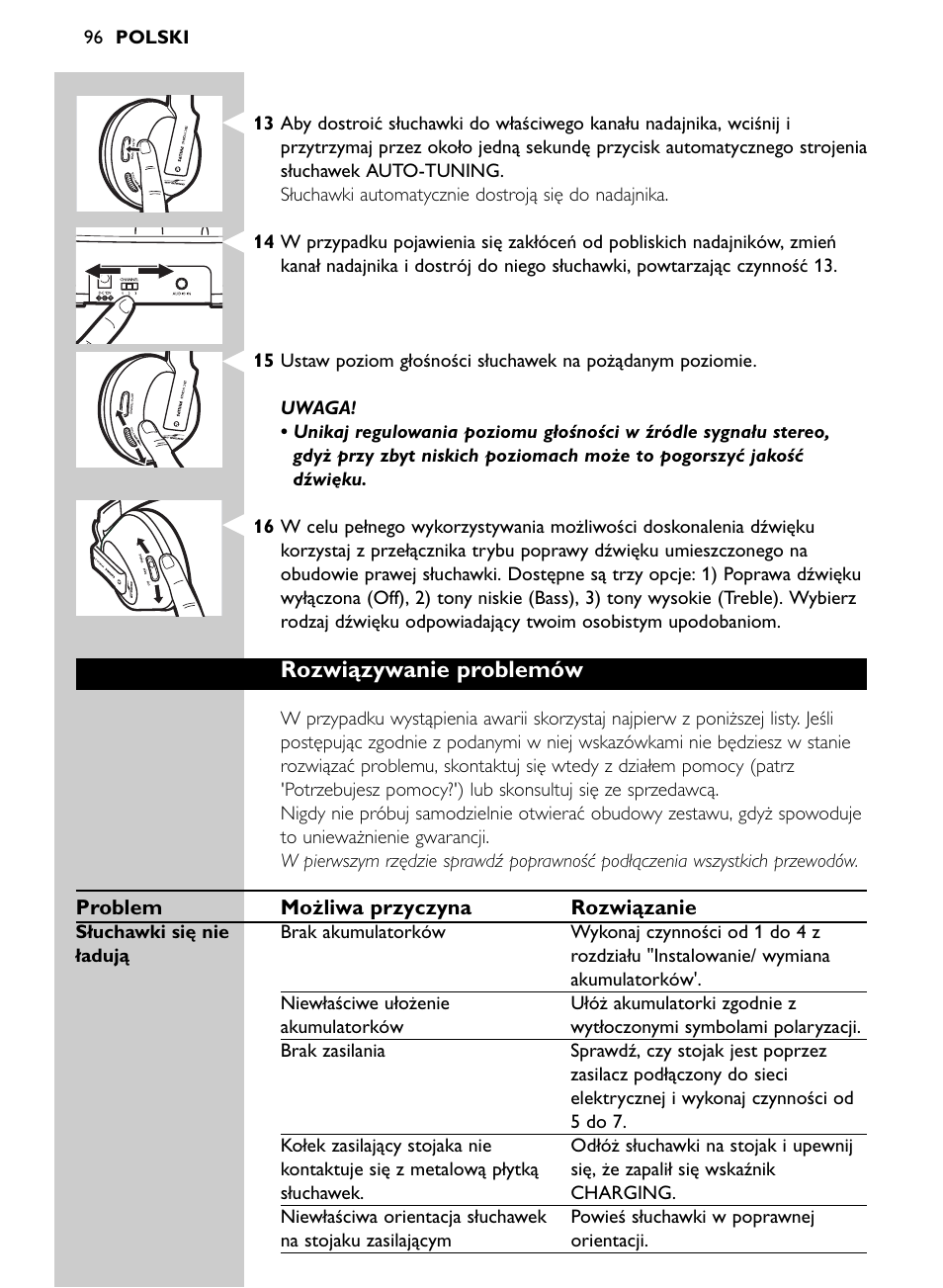 Rozwiązywanie problemów | Philips SHC8565-00 User Manual | Page 96 / 150