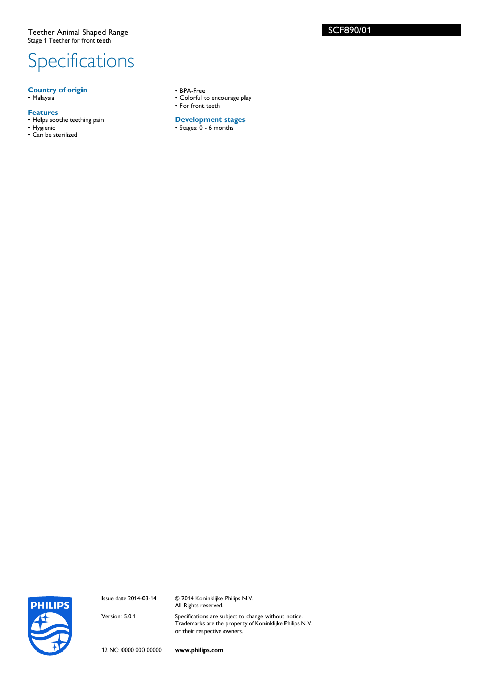 Specifications | Philips SCF890-01 User Manual | Page 2 / 2