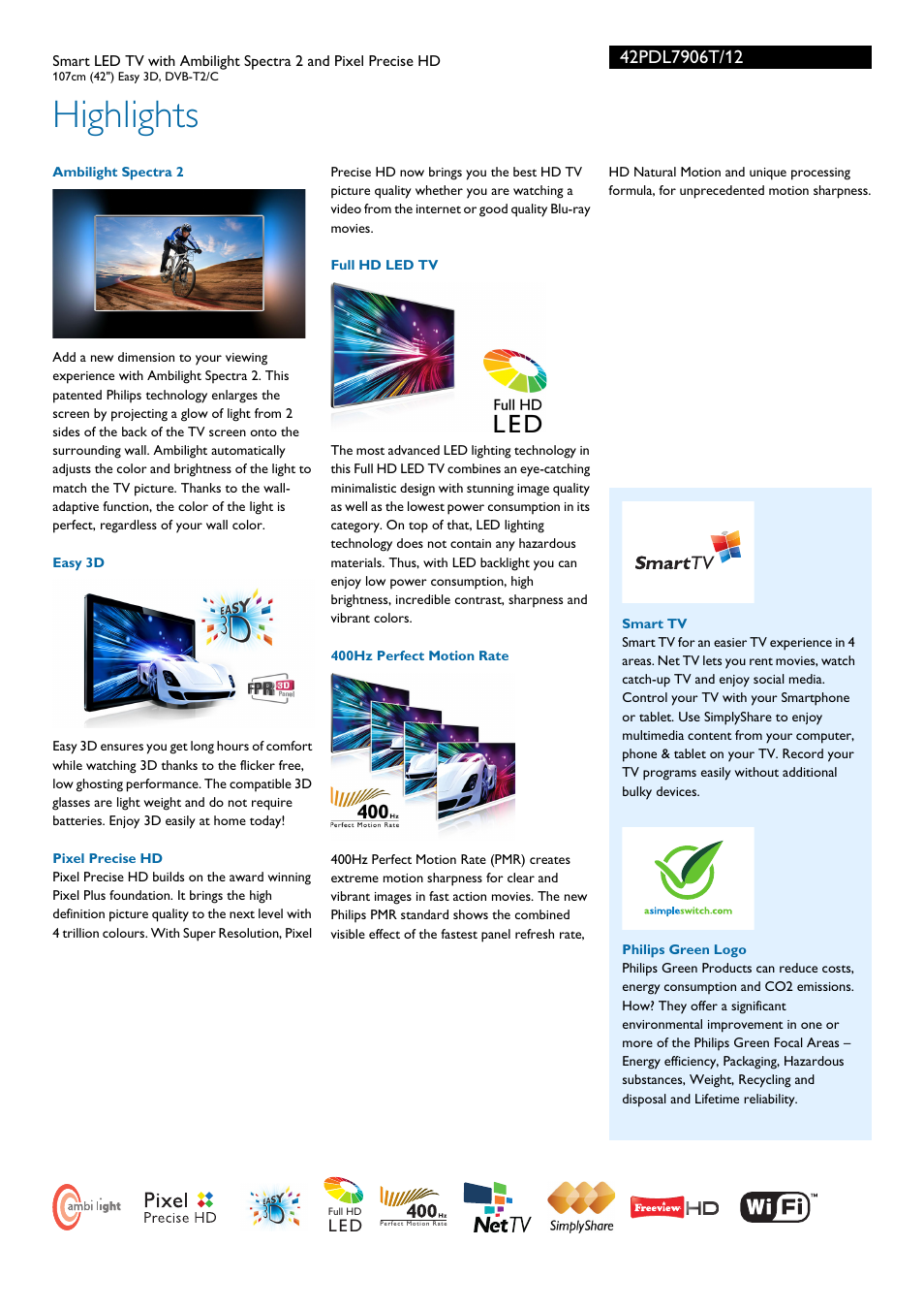 Highlights | Philips 42PDL7906T-12 User Manual | Page 2 / 3