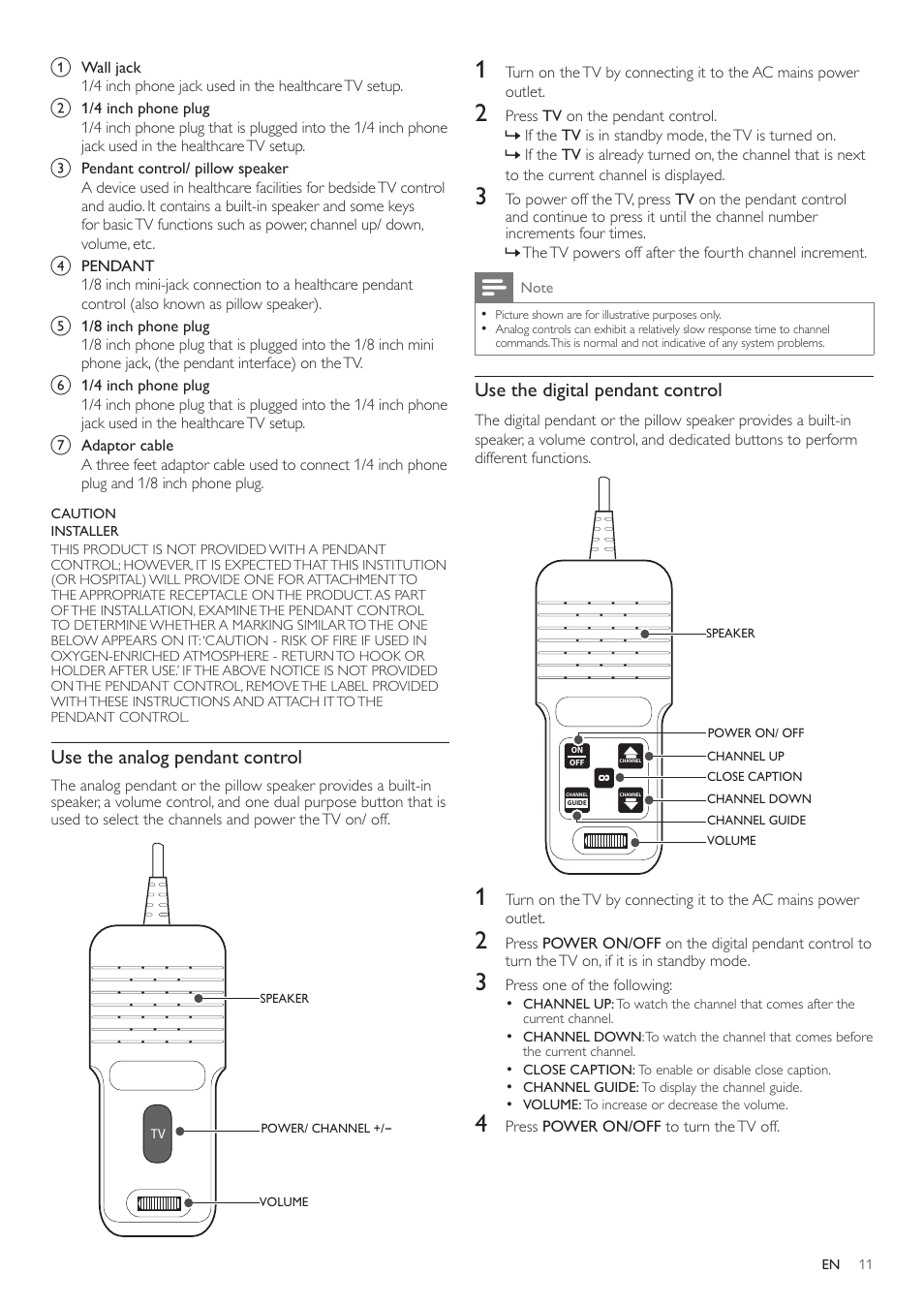 Use the analog pendant control, Use the digital pendant control | Philips 40HFL5783H-F7 User Manual | Page 11 / 12