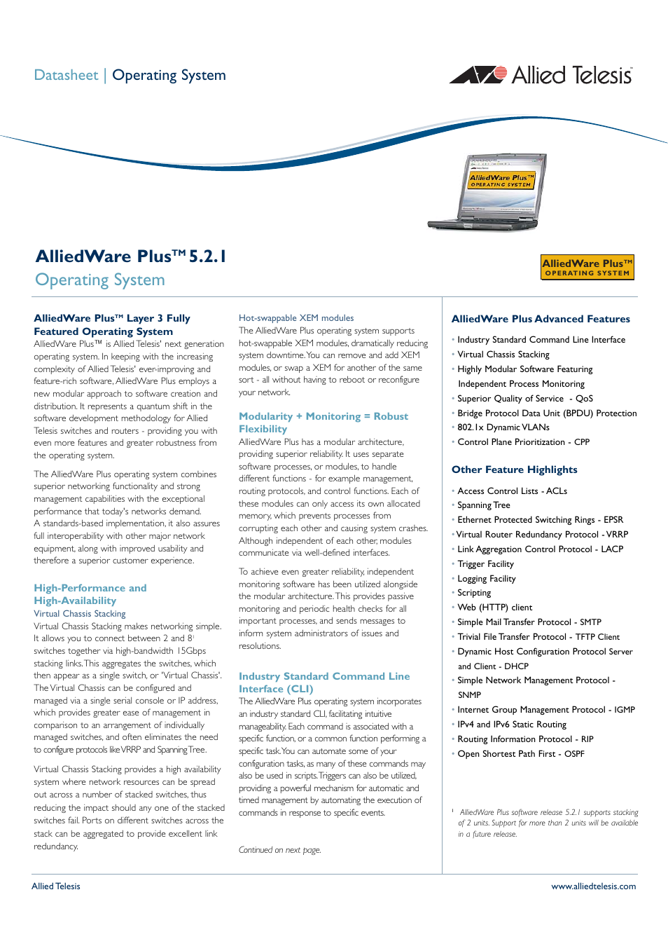 Allied Telesis AlliedWare Plus 5.2.1 User Manual | 5 pages