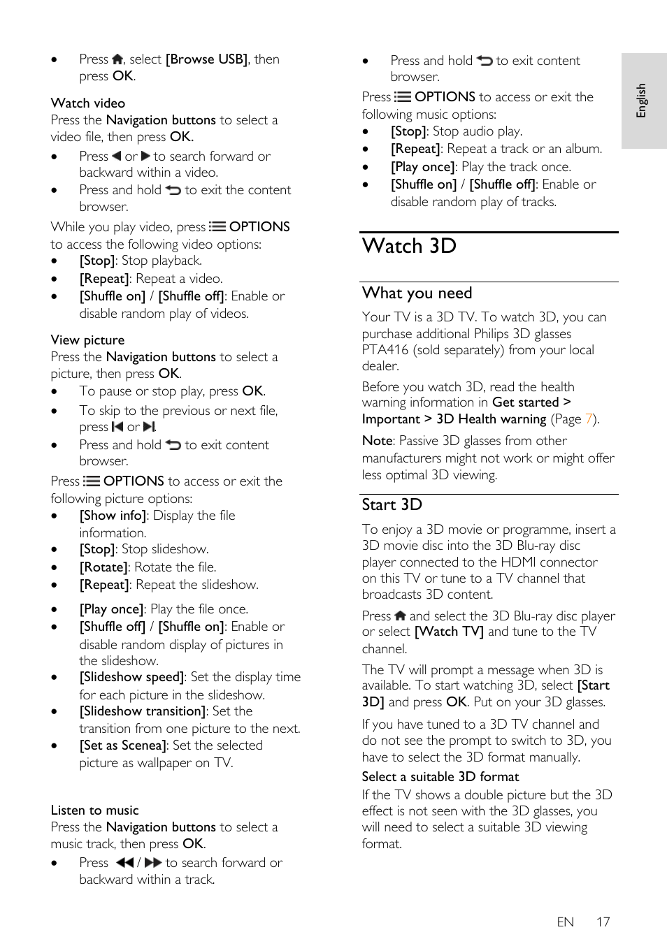 Watch 3d, What you need, Start 3d | Philips 32PDL7906H-12 User Manual | Page 17 / 72