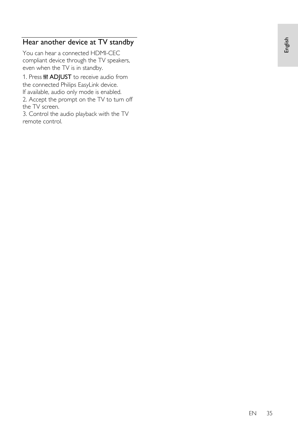 Hear another device at tv standby, En 35 | Philips 32PDL7906H-12 User Manual | Page 35 / 72