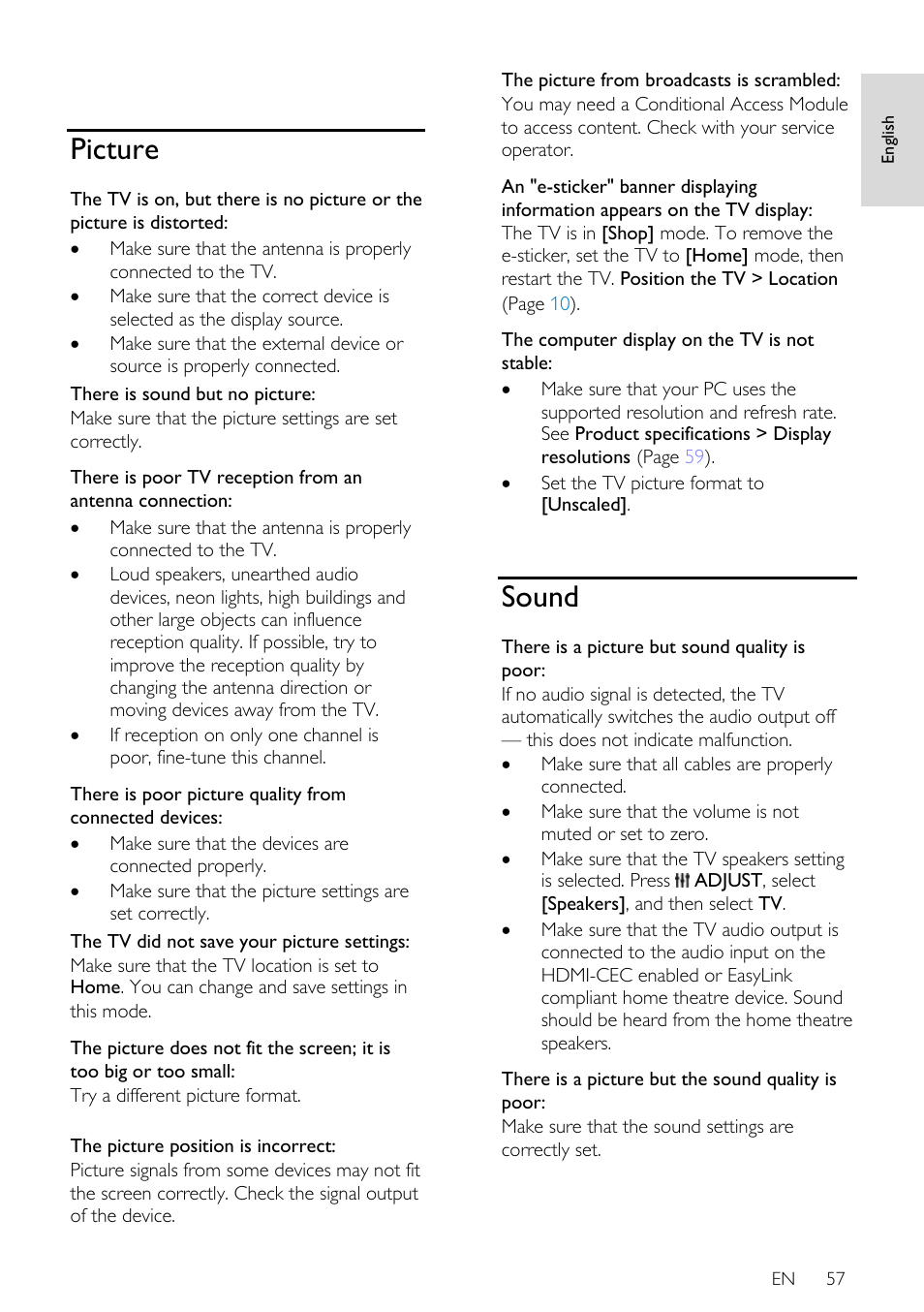 Picture, Sound | Philips 32PDL7906H-12 User Manual | Page 57 / 72