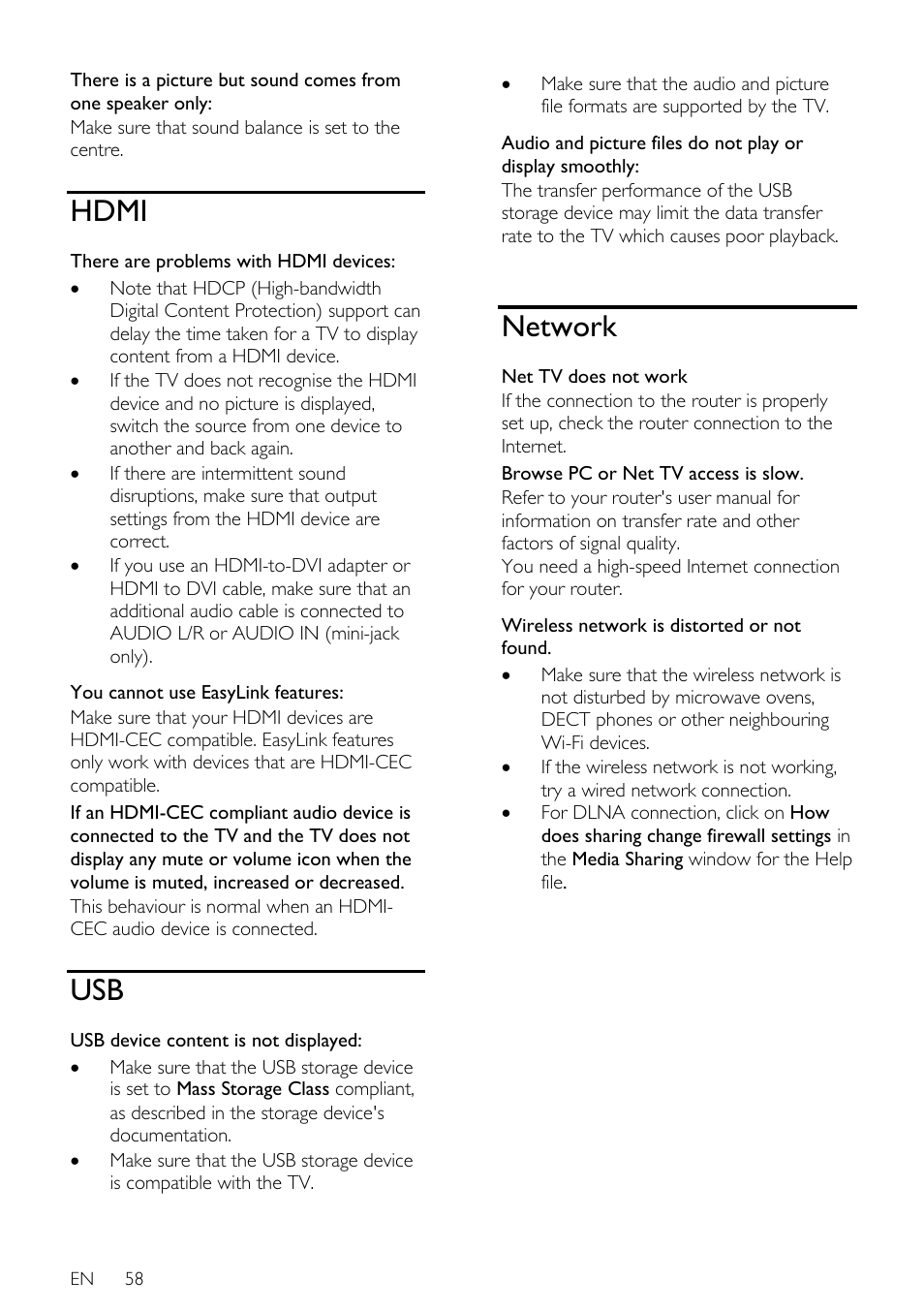 Hdmi, Network | Philips 32PDL7906H-12 User Manual | Page 58 / 72