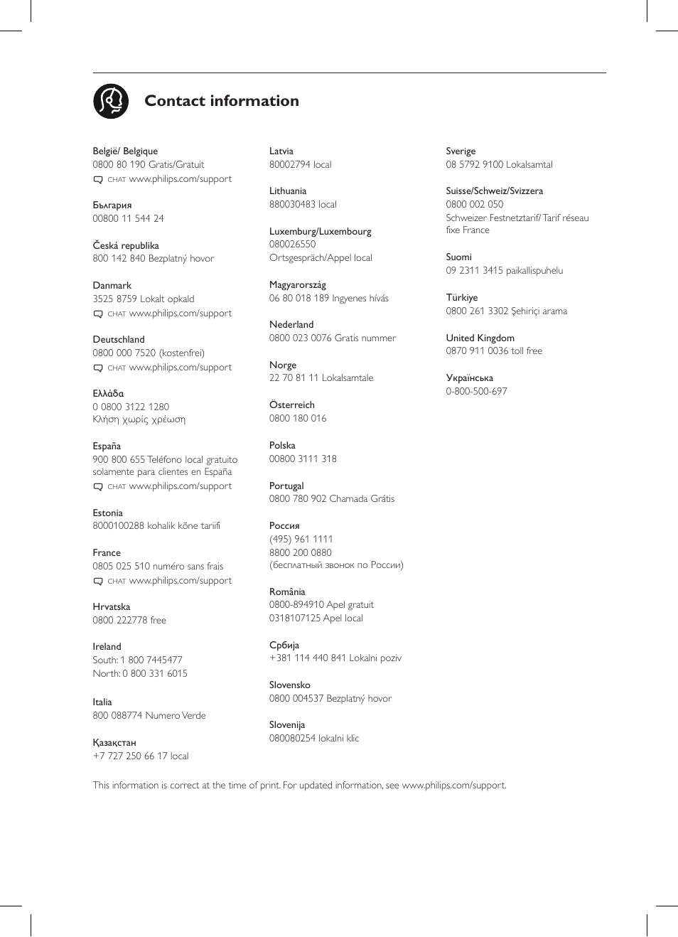 Contact information | Philips 32PDL7906H-12 User Manual | Page 71 / 72