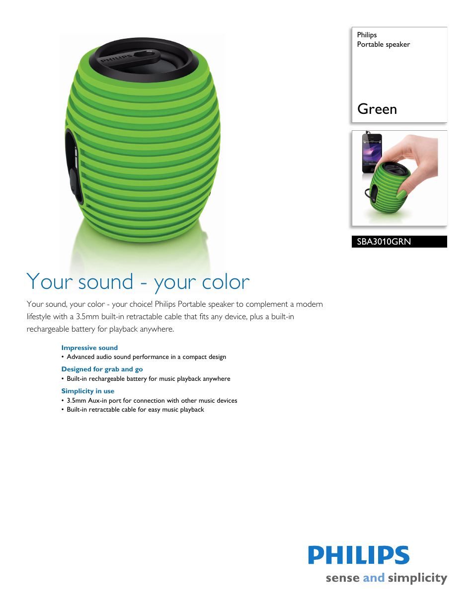 Philips SBA3010GRN-37 User Manual | 2 pages