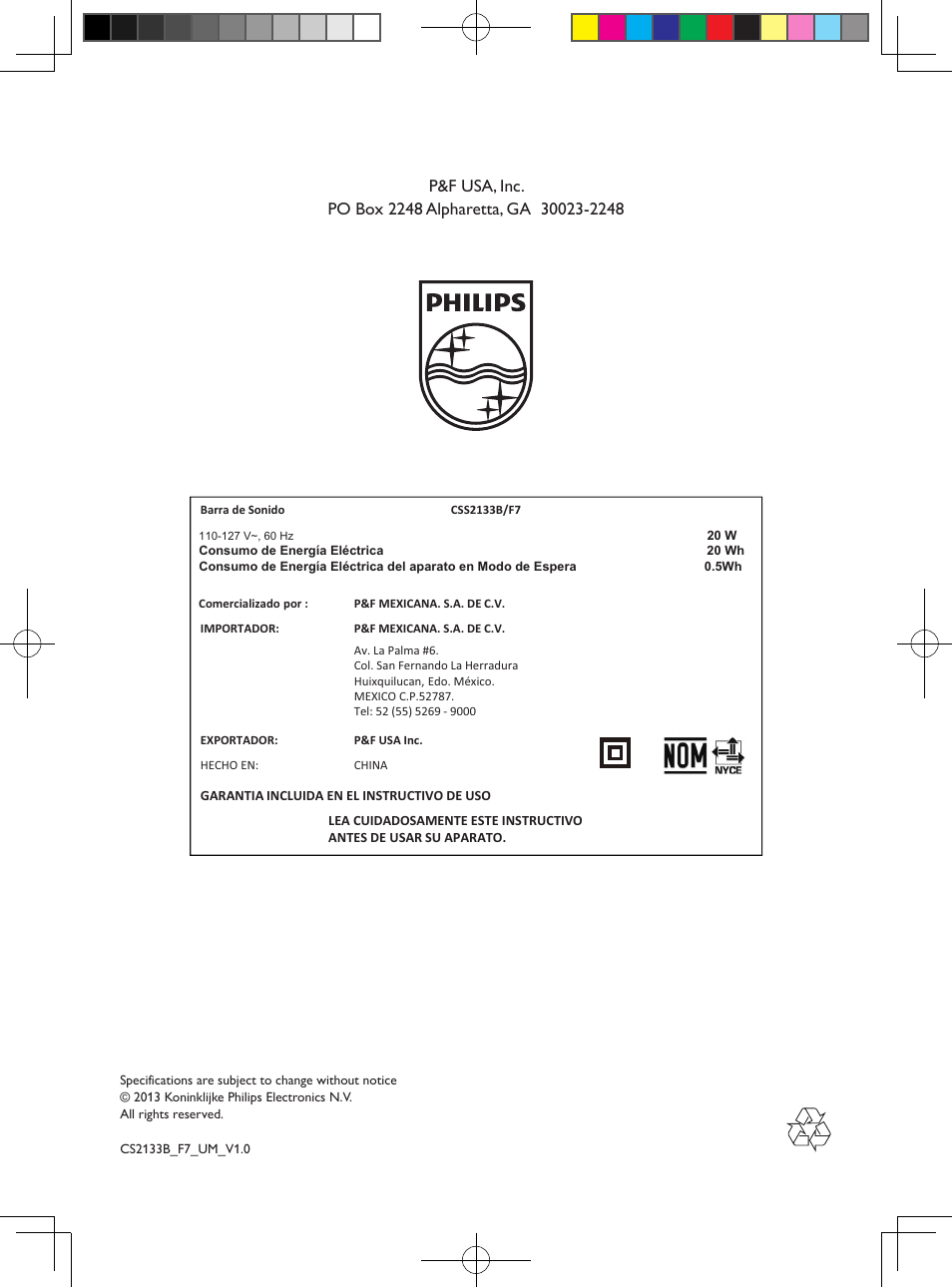 Philips CSS2133B-F7 User Manual | Page 17 / 17