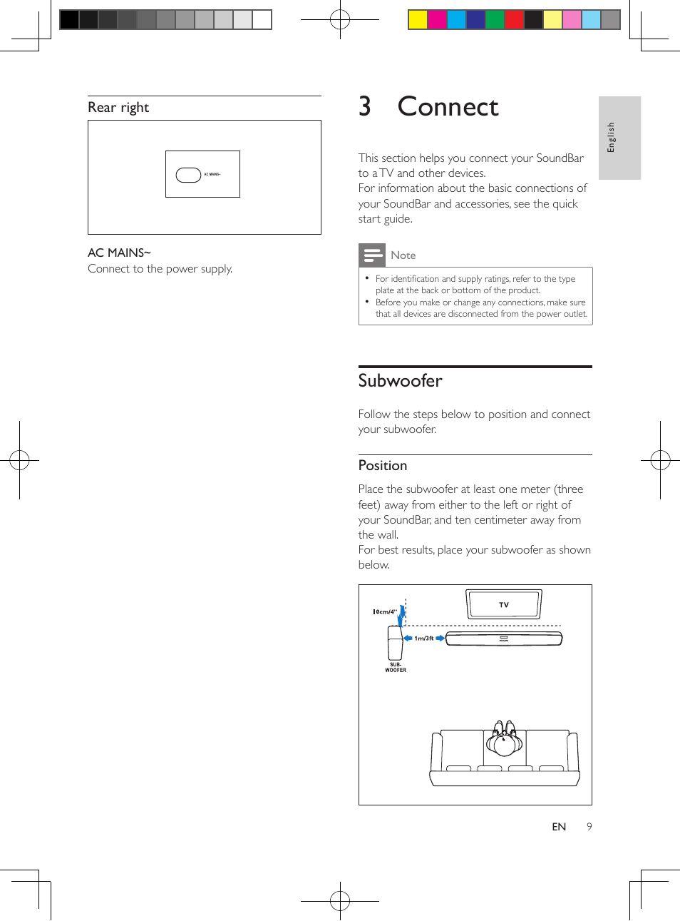 Side right, Rear left, Rear right | 3 connect, Subwoofer | Philips CSS2133B-F7 User Manual | Page 8 / 17