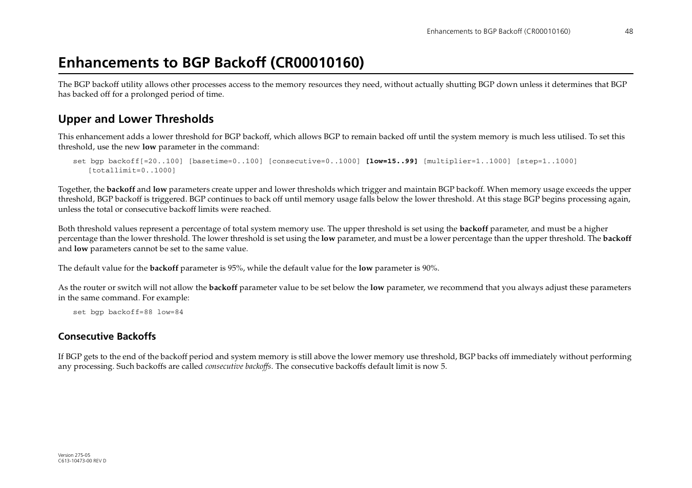 Enhancements to bgp backoff (cr00010160), Upper and lower thresholds | Allied Telesis AR700 Series User Manual | Page 48 / 53
