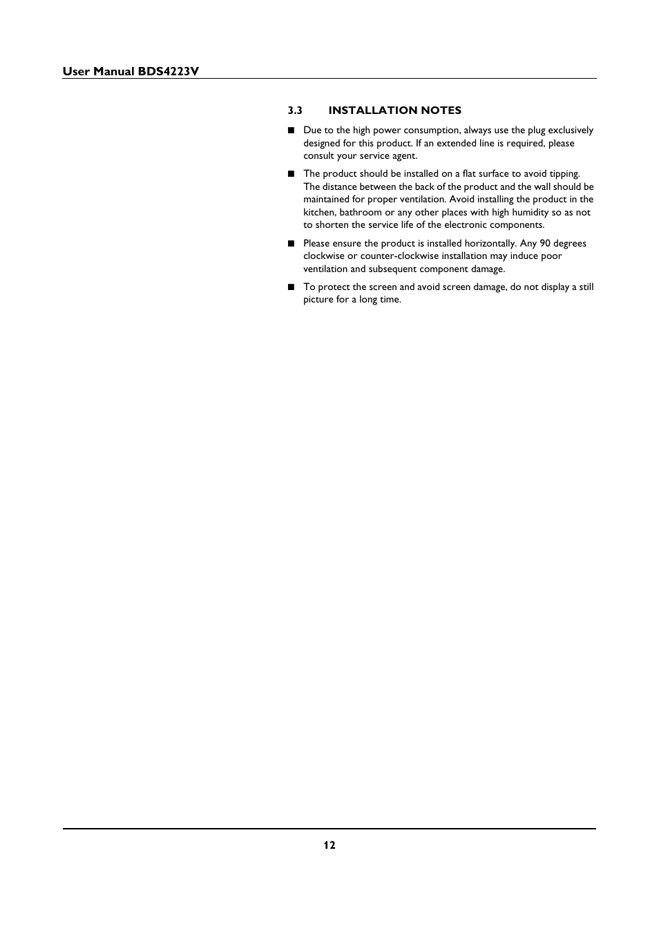 3 installation notes, Installation notes | Philips BDS4223V-27 User Manual | Page 14 / 58