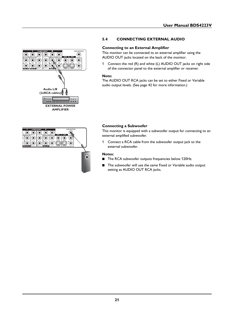 4 connecting external audio, Connecting external audio | Philips BDS4223V-27 User Manual | Page 23 / 58