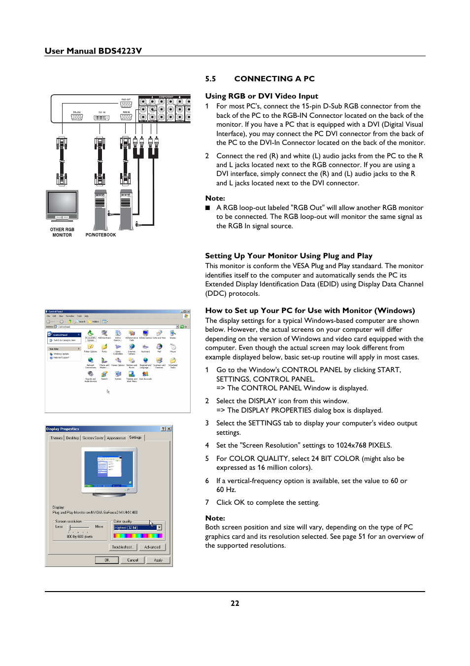 5 connecting a pc, Connecting a pc | Philips BDS4223V-27 User Manual | Page 24 / 58